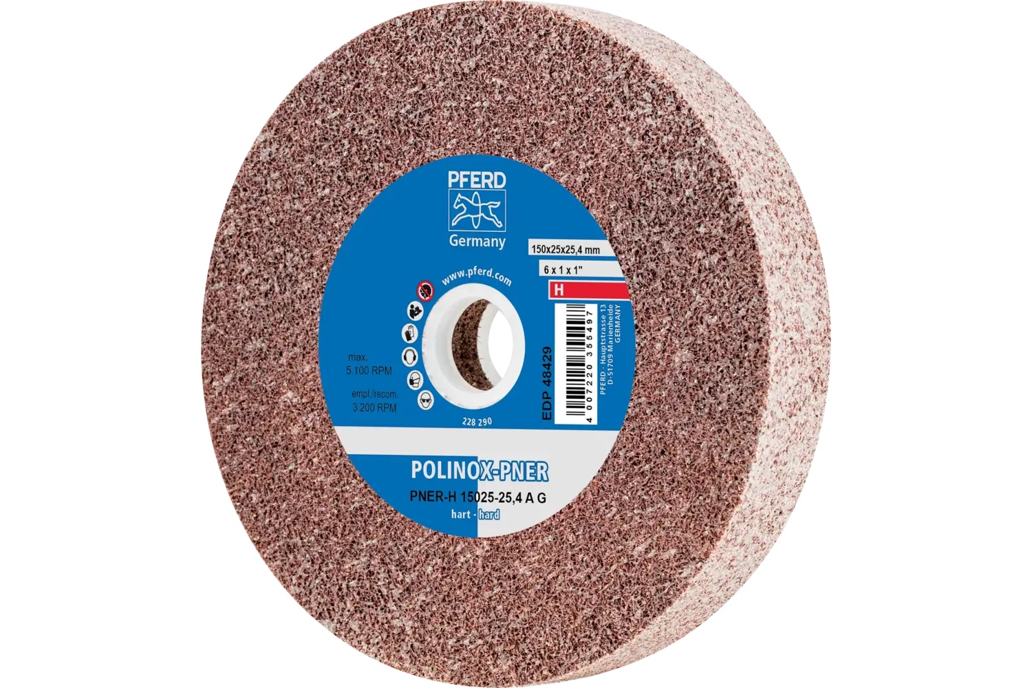 Picture of Pferd Polinox® Unitized Wheel, 6" X 1 X 1, Coarse, Hard, 8Ac, Aluminum Oxide